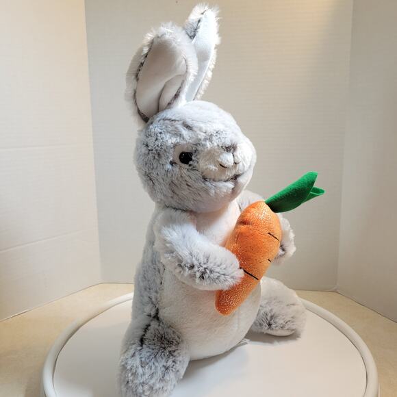 Gray Plush Bunny Rabbit 17” Holding Carrot Soft Toy Stuffed Animal Cute Gift - Picture 2 of 16
